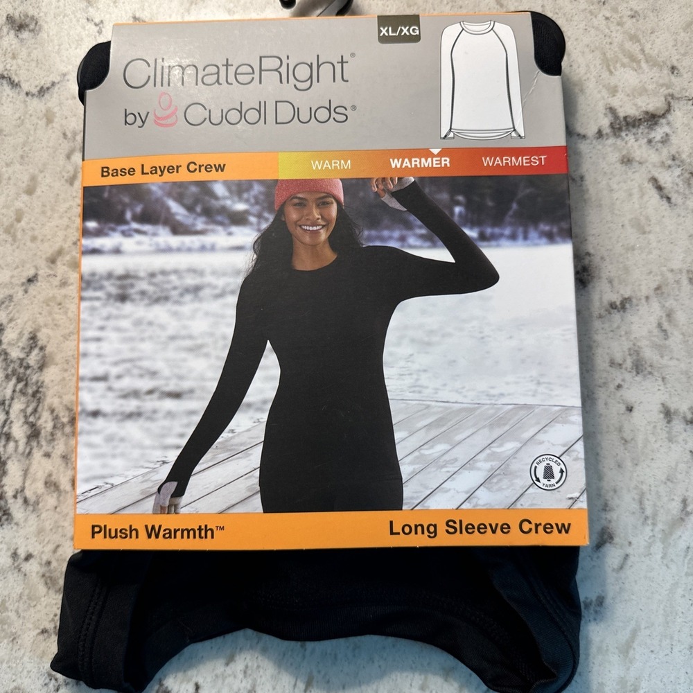 ClimateRight By Cuddl Duds Women's Size XL Black Crew Base Layer Top Plush Warmt